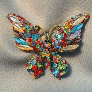Butterfly Brooch Multicolor Rhinestone Crystal Statement 3.25"